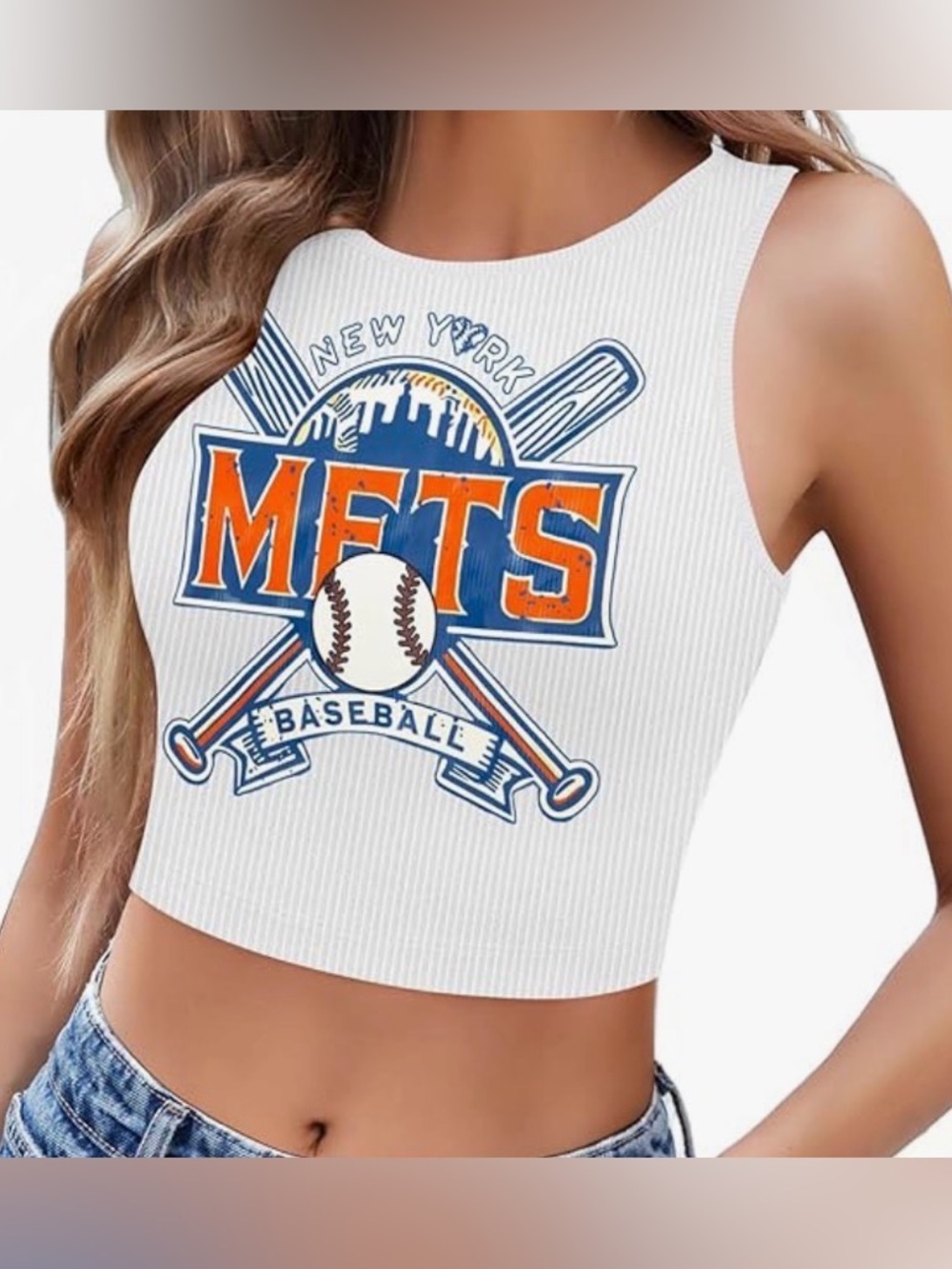 New York Mets White Girls' Baseball Crop Tank Top NWOT